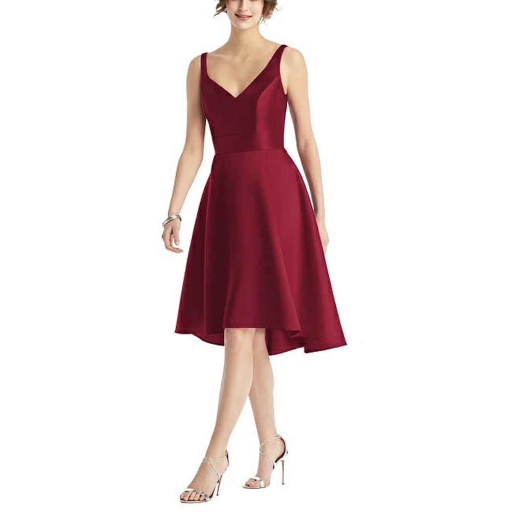 NEW Alfred Sung D765 V-Neck Hi Low Satin Dress